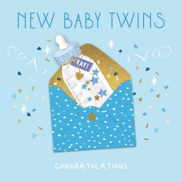 Felicitare pentru gemeni Baby Twins model plic bleu