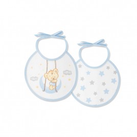 Set 2 bavete pentru bebelusi model ursulet Inter Baby - alb si bleu