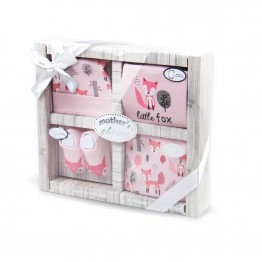 Set cadou nou nascuti 4 piese din bumbac model little fox - roz