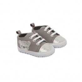 Pantofiori bebe gri cu ursulet Soft Touch