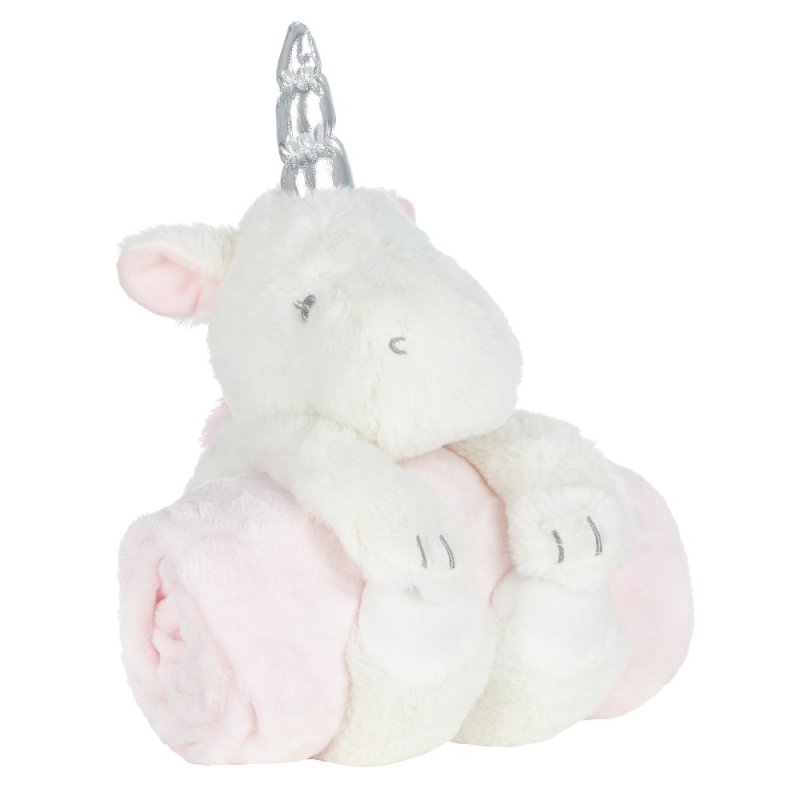 Set cadou pentru bebelusi cu jucarie plus si paturica - model unicorn krbaby.ro