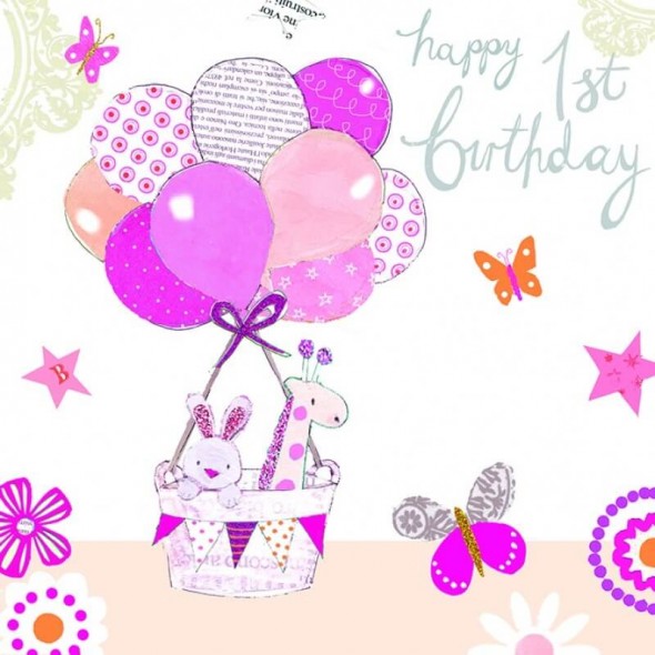 Felicitare Baby's 1st Birthday roz