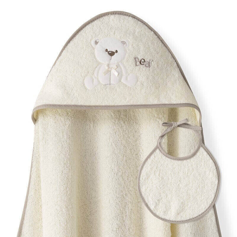 Set cadou bebelusi cu prosop baie si bavetica Inter Baby crem - model ursulet