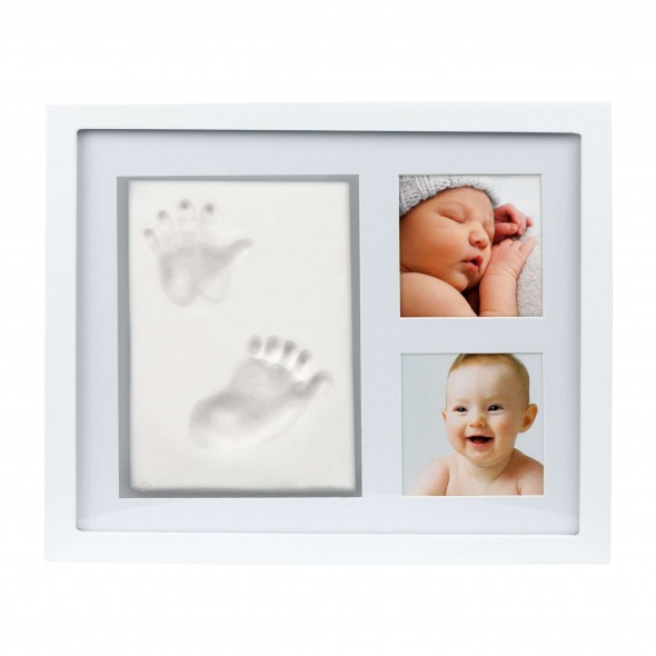 Kit amprenta mulaj bebe cu rama foto pentru 2 fotografii Pearhead alba