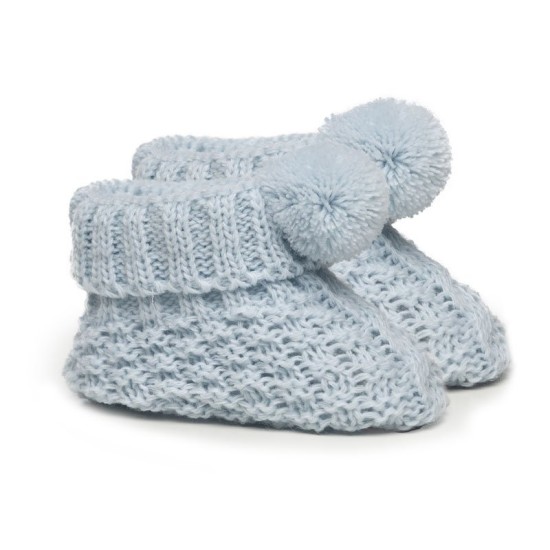 Botosei bebe tricotati Soft Touch bleu cu pom pom