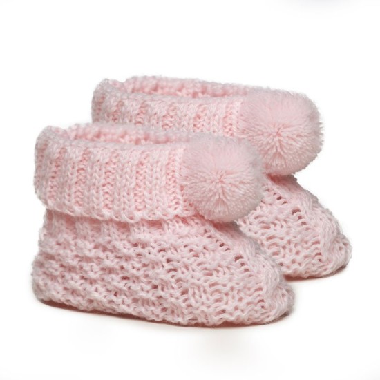 Botosei bebe tricotati Soft Touch roz cu pom pom