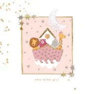 Felicitare pentru nastere New Baby Girl model animalute