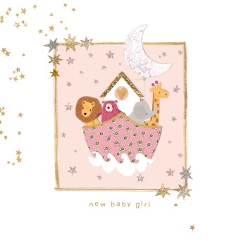 Felicitare pentru nastere New Baby Girl model animalute