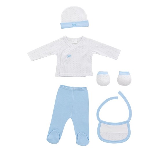 Set cadou nou nascuti 5 piese din bambus Inter Baby - alb si bleu