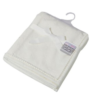 Paturica bebe premium Soft Touch alba cu stelute si ciucuri 75x90 cm