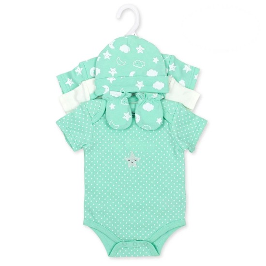 Set cadou bebe 5 piese bumbac model stele si nori 3-6 luni