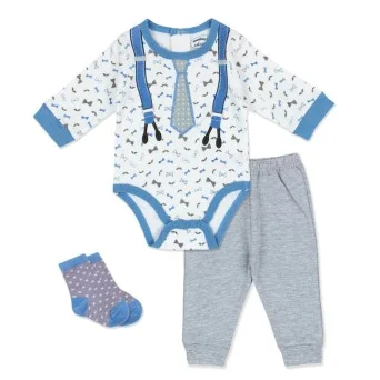 Set 3 piese pentru bebelusi model bretele si cravata - marimea 6-9 luni