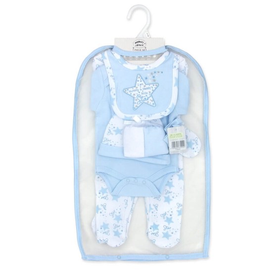 Set cadou hainute pentru bebelusi 7 piese model stelute bleu - marimea 3-6 luni