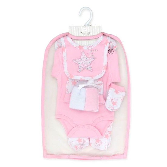 Set cadou hainute pentru bebelusi 7 piese model stelute roz - marimea 3-6 luni