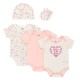 Set cadou bebe 5 piese bumbac model floricele 0-3 luni