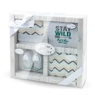 Set cadou nou nascuti 4 piese din bumbac Stay Wild - gri