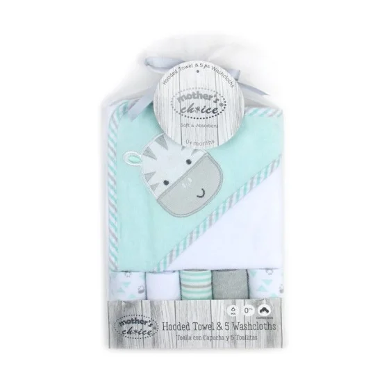 Set cadou bebelusi prosop cu gluga si 5 mini prosopele - zebra