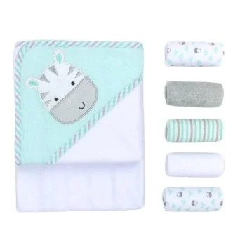 Set cadou bebelusi prosop cu gluga si 5 mini prosopele - zebra