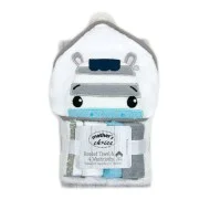 Set cadou bebelusi cu 4 mini prosopele si prosop cu gluga din bumbac - zebra