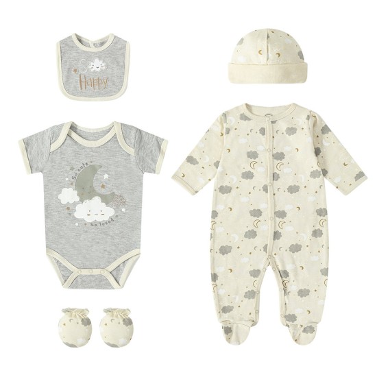 Set cadou bebe 5 piese bumbac model norisori 3-6 luni