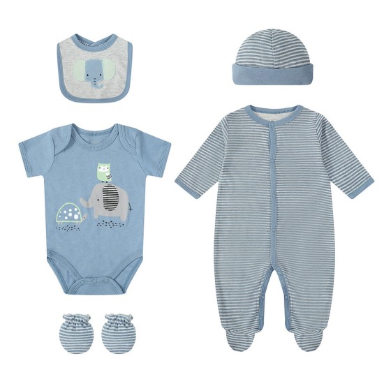 Set cadou bebe 5 piese bumbac model animalute 0-3 luni