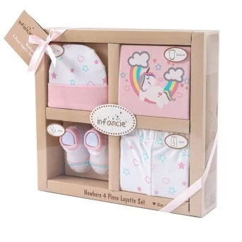 Set cadou nou nascuti 4 piese din bumbac model unicorn Infancie
