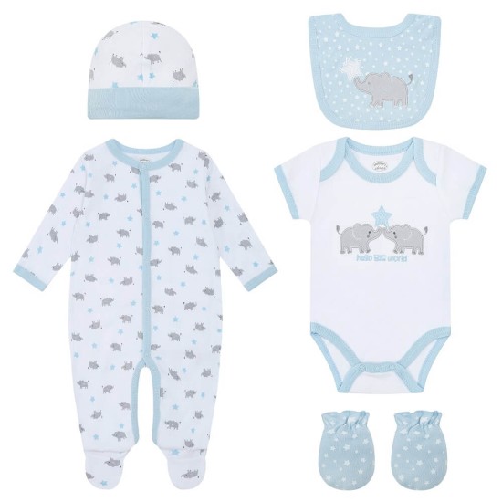 Set cadou bebelusi 5 piese bumbac model big world - marimea 3-6 luni