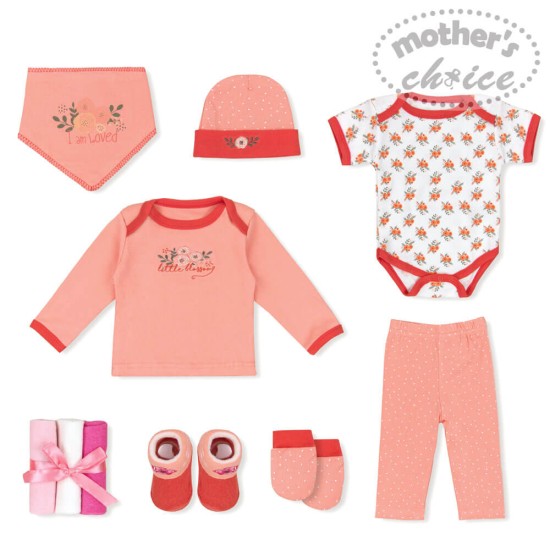 Set cadou nou nascuti 10 piese din bumbac model floricele