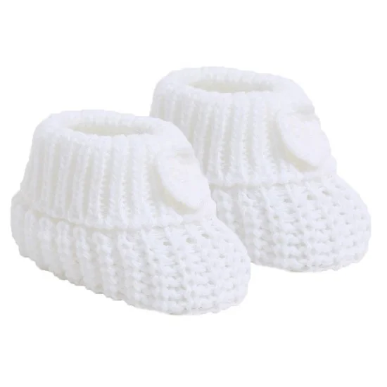 Botosei albi tricotati cu floricica Soft Touch krbaby.ro