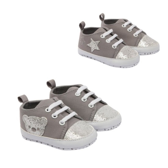 Pantofiori bebe gri cu ursulet Soft Touch