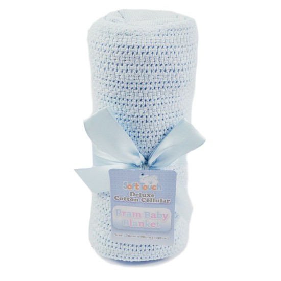 Paturica celulara pentru bebelusi din bumbac bleu Soft Touch