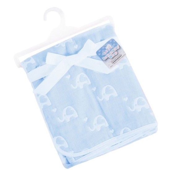 Paturica din bumbac pentru bebelusi cu 2 fete Soft Touch - alb si bleu