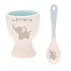 Set lingurita si suport pentru ou Hello Baby bleu