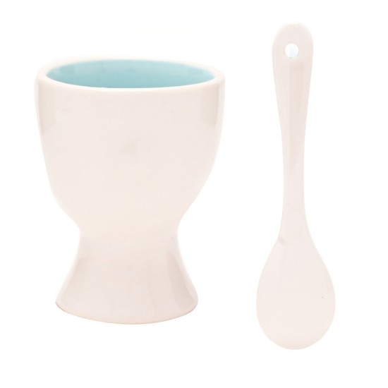 Set lingurita si suport pentru ou Hello Baby bleu