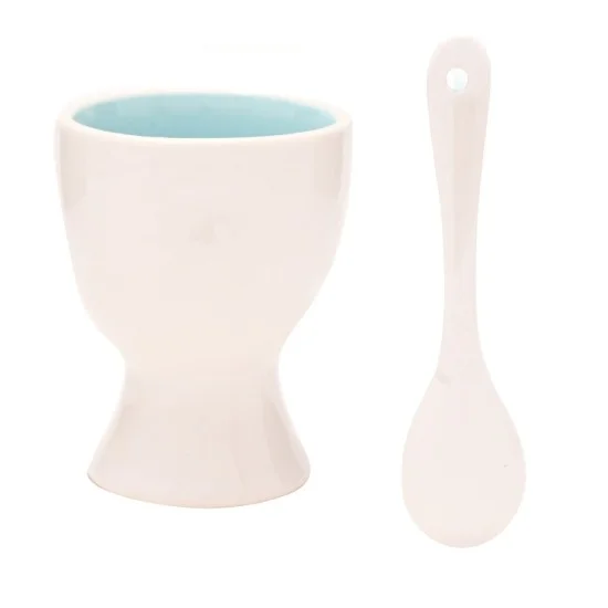 Set lingurita si suport pentru ou Hello Baby bleu