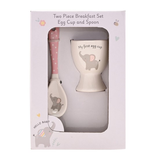 Set lingurita si suport pentru ou Hello Baby roz