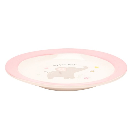 Set suport de ou cu lingurita si farfurie Hello Baby roz