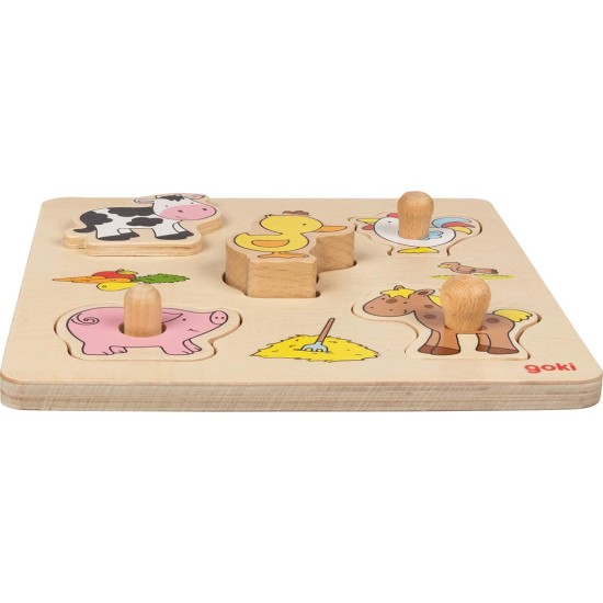 Puzzle din lemn pentru bebelusi model ferma Goki krbaby.ro