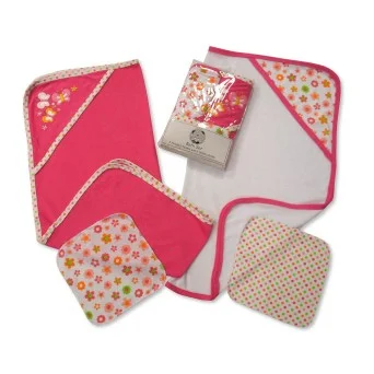 Set cadou 2 prosoape de baie cu gluga si 2 mini prosopele model fluturasi