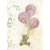 Felicitare vintage Teddy Balloon roz
