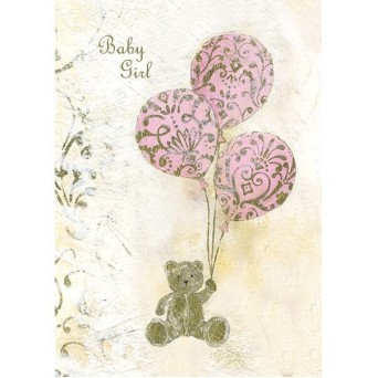 Felicitare vintage Teddy Balloon roz