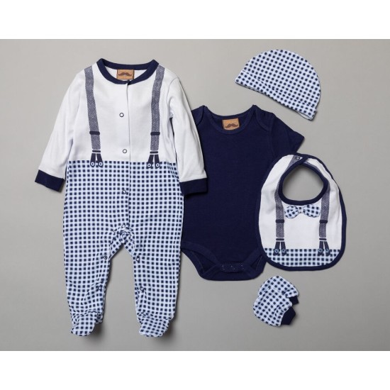 Set cadou hainute 5 piese Little Gent alb si albastru