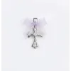Cruciulita botez argintie cu strasuri si fundita lila organza