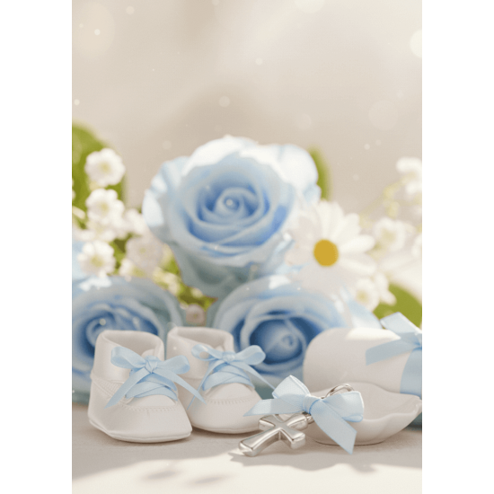 Cruciulita botez argintie fundita bleu organza