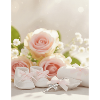 Cruciulita botez argintie fundita roz organza