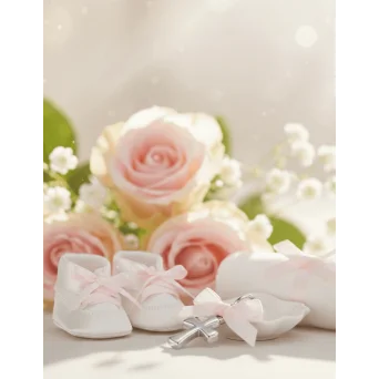 Cruciulita botez argintie fundita roz organza