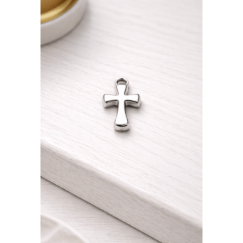 Cruciulita botez argintie fundita bleu organza