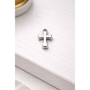 Cruciulita botez argintie fundita bleu organza