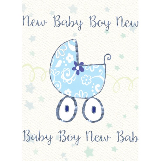 Felicitare cu floare si carucior New Baby Boy krbaby.ro