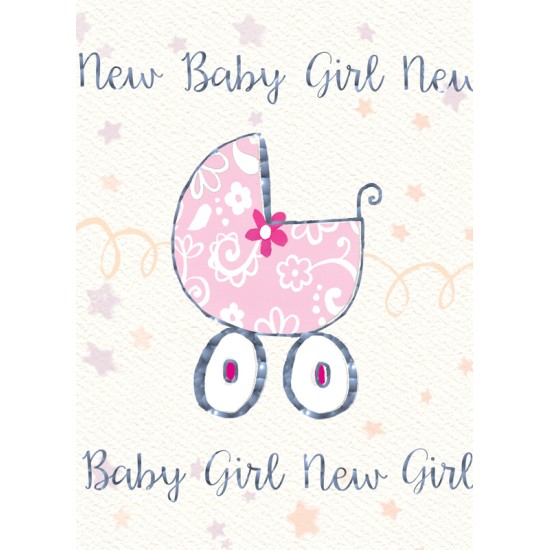 Felicitare cu floare si carucior New Baby Girl krbaby.ro